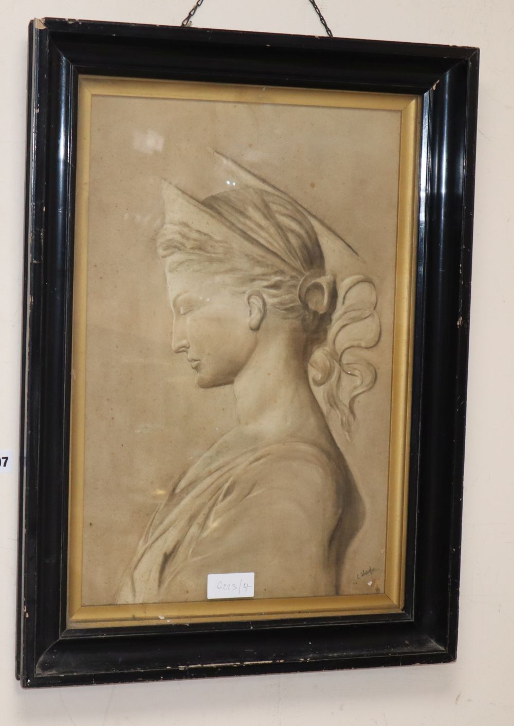 L.Sharpe c.1890, watercolour, Study of a classical relief portrait, signed, 50 x 33cm.